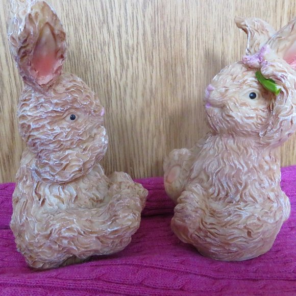 Pair Cute BUNNIES Ceramic Easter Vintage (K408) - Picture 2 of 7